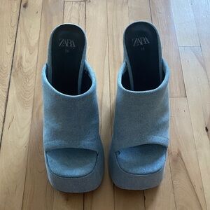 Zara Women's Denim Blue Peep-Toe Clogs